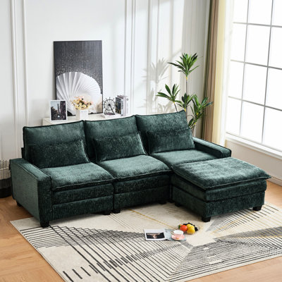 Canapé modulaire en L 99 po à 4 branches en L 99 po, revêtu de tissu respirant, siège à deux couches et revêtement en chenille confortable d'une capacité de 500 lb, structure en bois massif, par siège