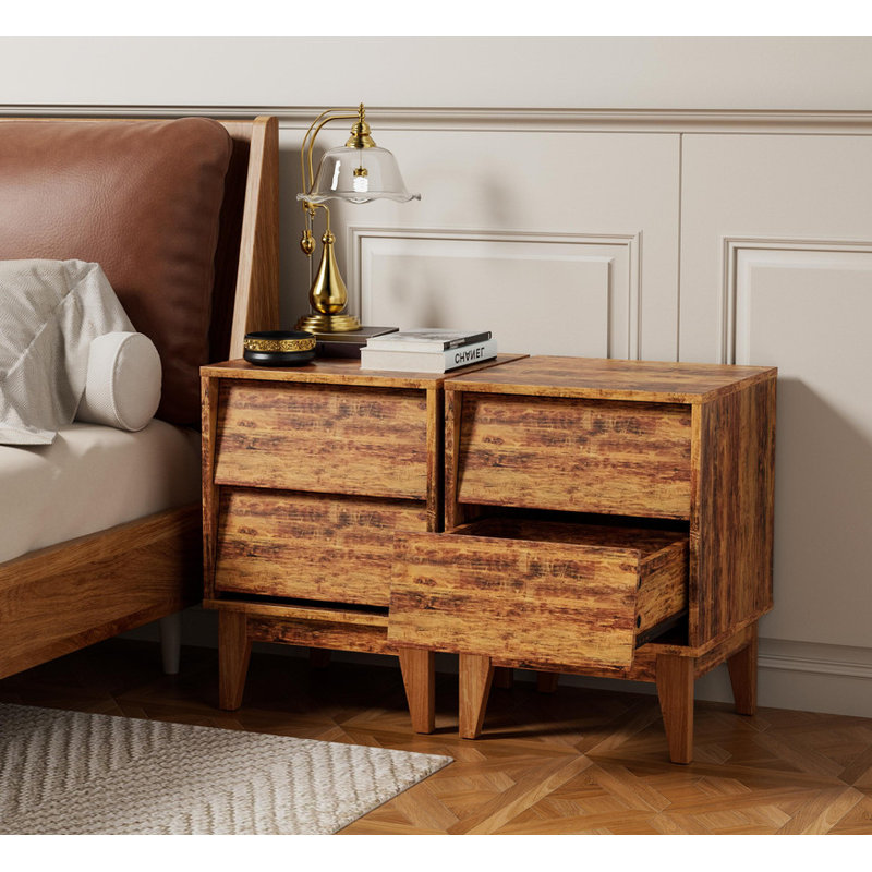 Ensemble de 2 tables de chevet rétro style Mid-Century moderne - Fabrication en panneau de fibres à densité moyenne | Tables d'appoint de chambre à coucher