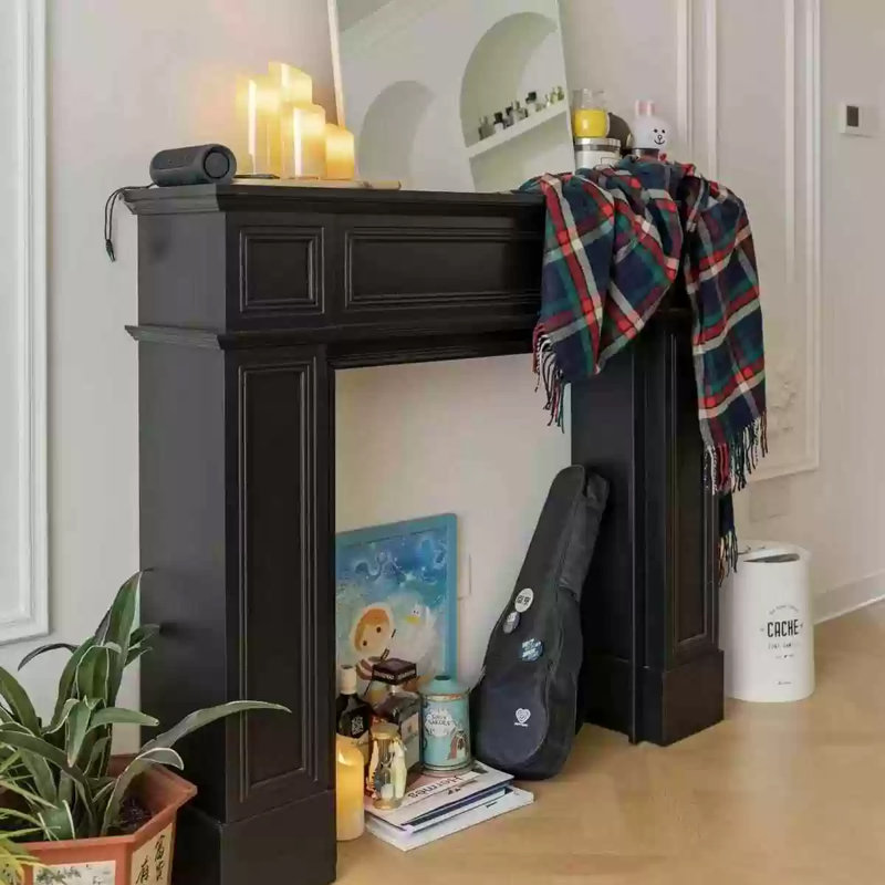 Foyer autoportant en bois manufacturé noir, H 43,31 po x l 39,37 po x P 7,87 po, Noir, noir, noir, noir
