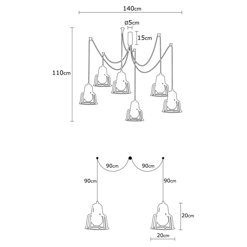 Luminaire suspendu géométrique à 6 lumières Darwen