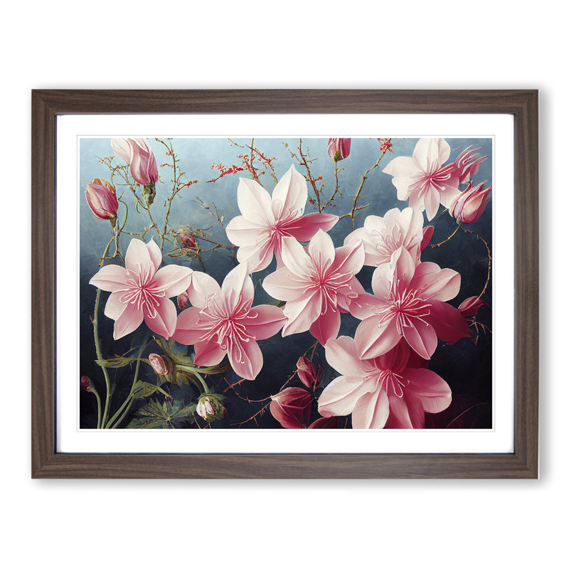 Desirable Flowers - Single Picture Frame Print, 46cm H x 64cm W x 2cm D, Walnut