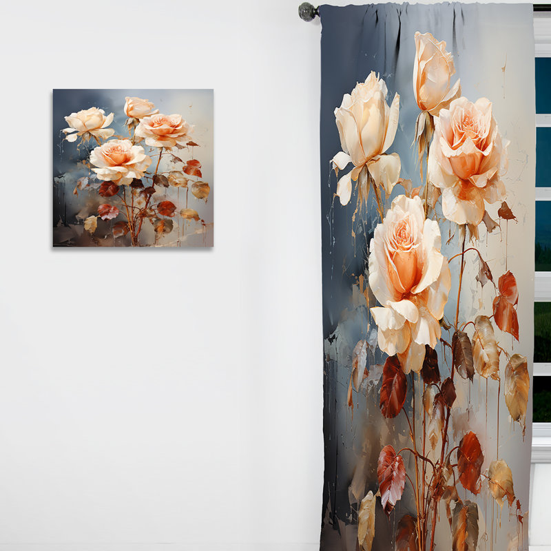 Eliya Harmonious Rose Bouquet II - Rideau moderne - Velours obscurcissant - 1 panneau, L 52 po x L 95 po