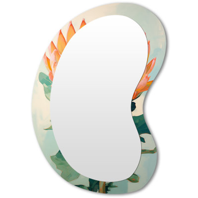 Pennsauken Blossoming Protea Pastel Flower - Flowers Unique Shape Decorative Mirror, Traditional Asymmetrical Large Wall Mirror, Printed Metal Art