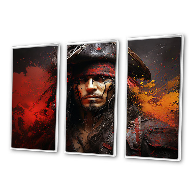 Pirates Corsairs Firy Courage II - Pirate Wall Decor Set, 28" H x 36" W x 1" D, White Floater Framed
