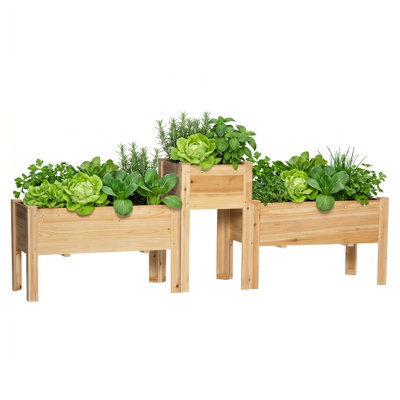 3-Piece Set of Wooden Raised Garden Planters with Support Legs and Matching Planting Mats—Raised Planting Bed Set for Vegetables, Herbs, Flowers, and Other Natural Plants in Your Backyard or on Your Patio.