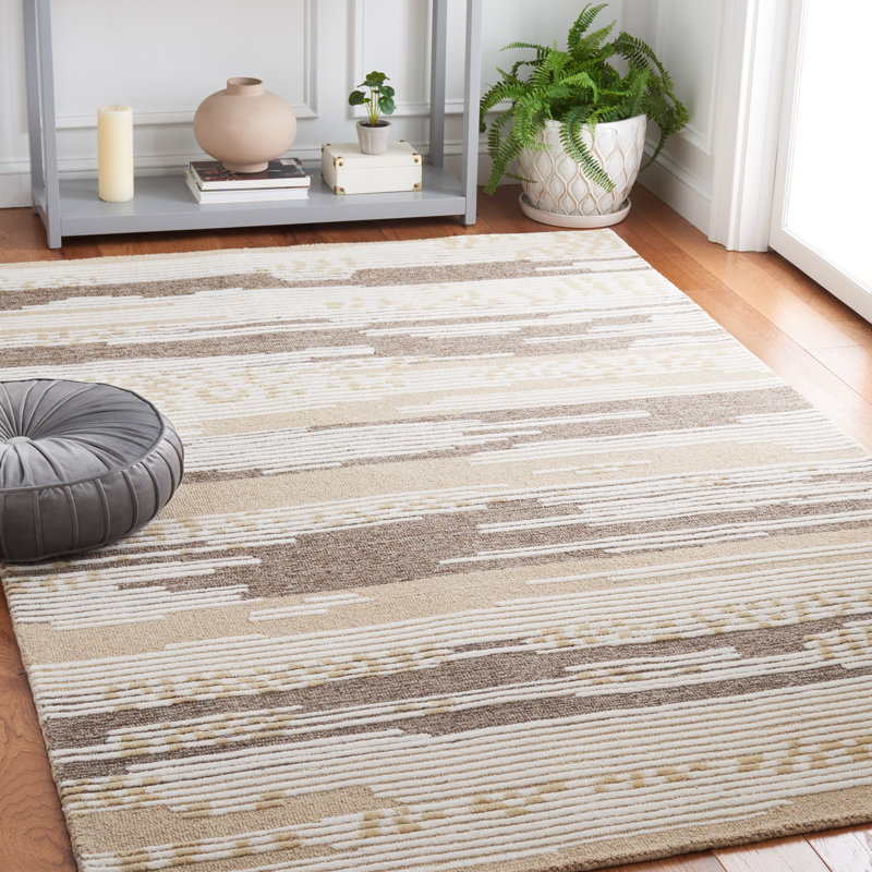 Natural Brown Wool Striped 4' x 6' Handmade Tufted Rug