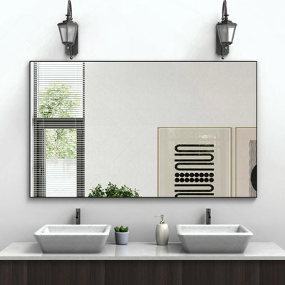 Miroir de salle de bain rectangulaire surdimensionné avec cadre noir