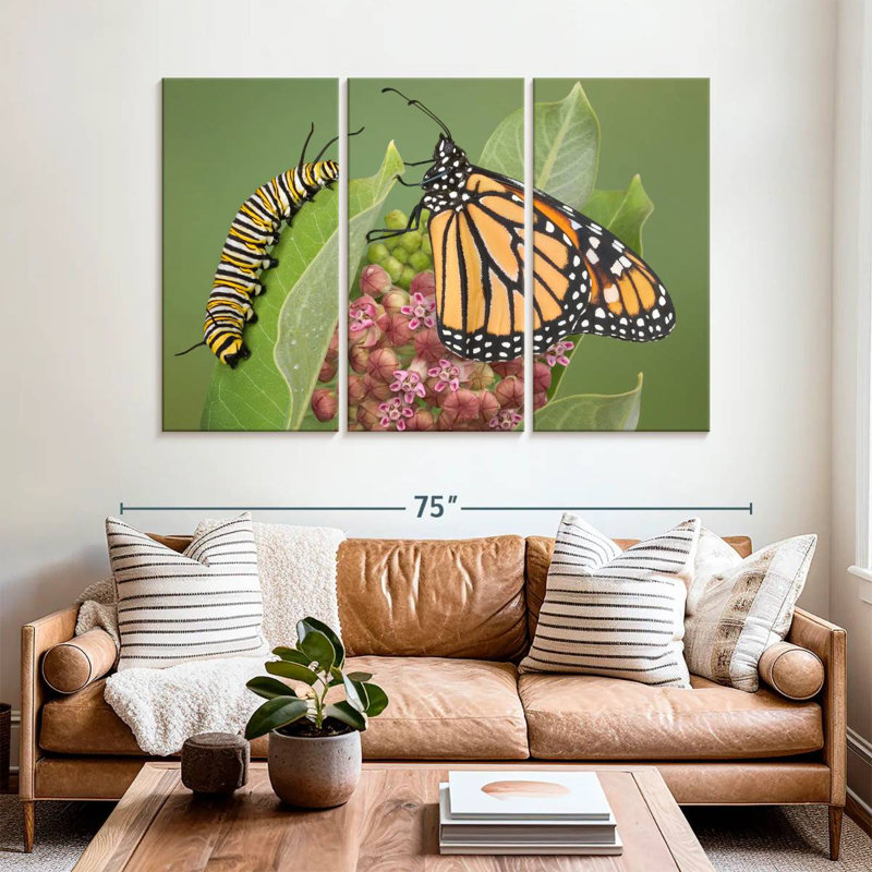 Milkweed Monarch And Caterpillar, 42" H x 65" W
