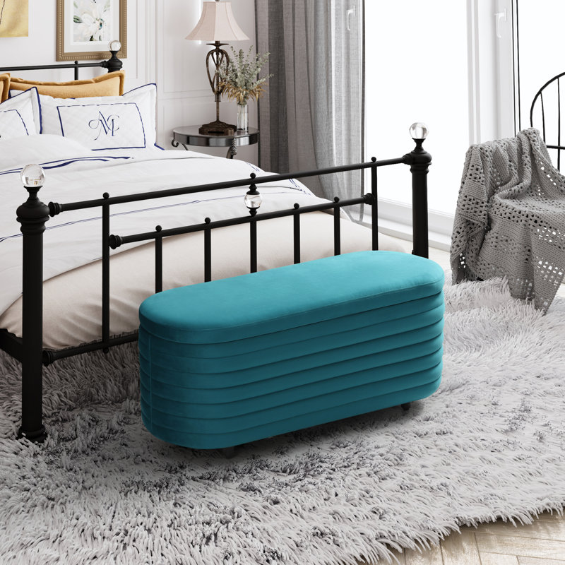 Farrah Upholstered Storage Bench, 18.1" H x 42.5" W x 17" D, Teal