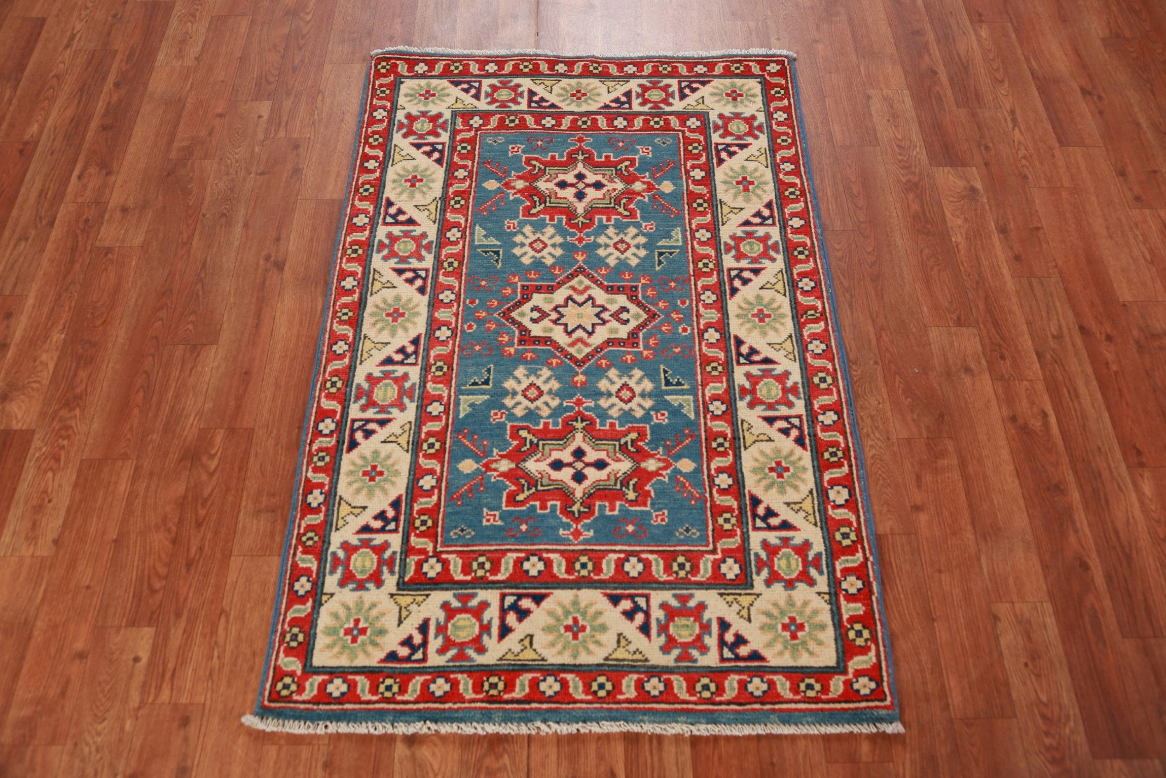 Bungalow Rose Blue Kazak Handmade Wool Accent Rug 3x4 | Wayfair