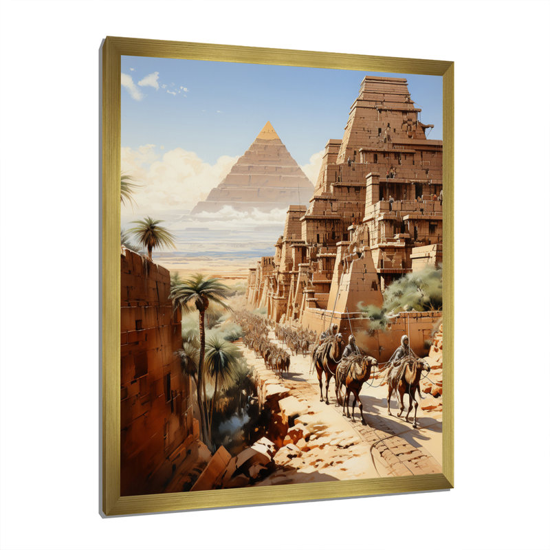 Langenfeld égyptien Pharaons voyage encadré sur toile, H 20 po x l 12 po x P 1 po, Encadrement doré