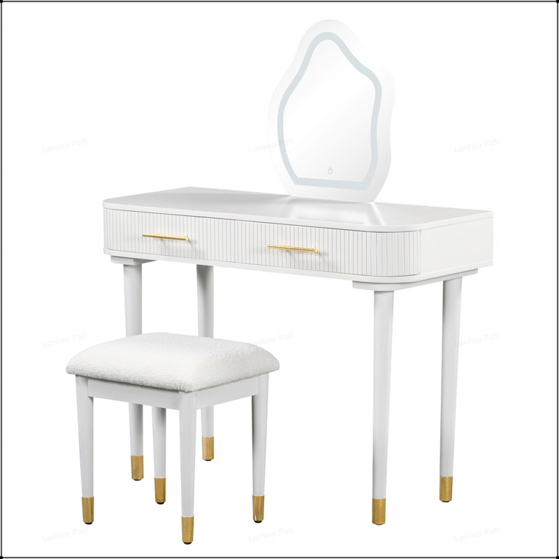 Ensemble de coiffeuse moderne avec miroir multifonctionnel et rangement spacieux