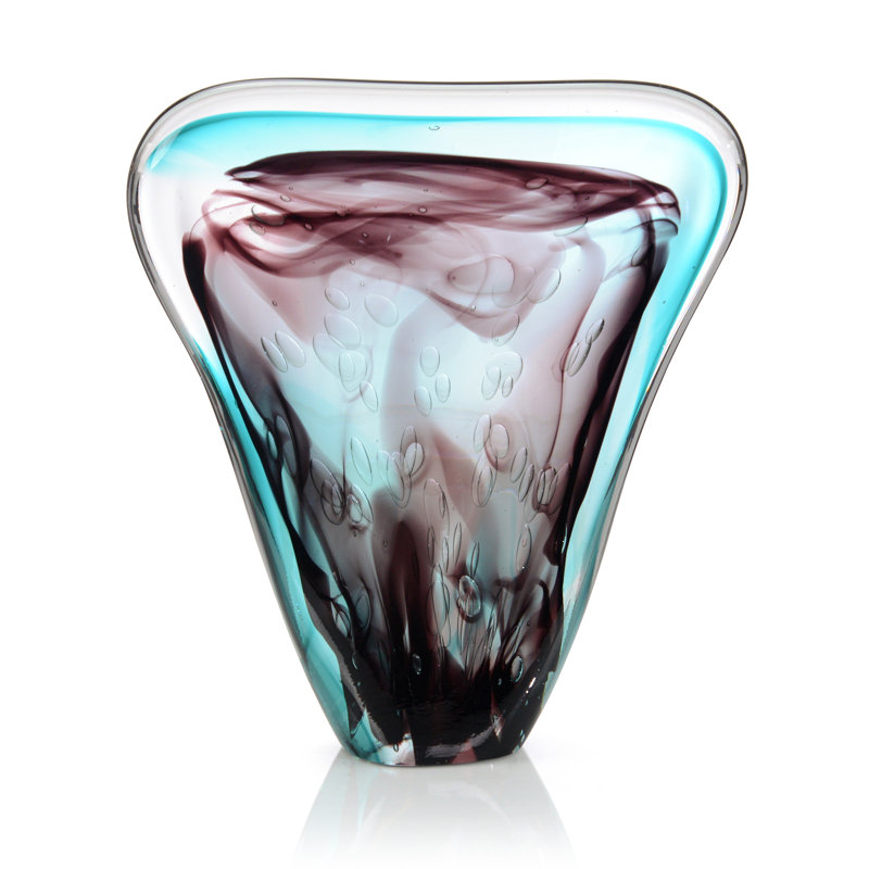 Eggplant Purple And Turquoise Handblown Glass Sculpture II