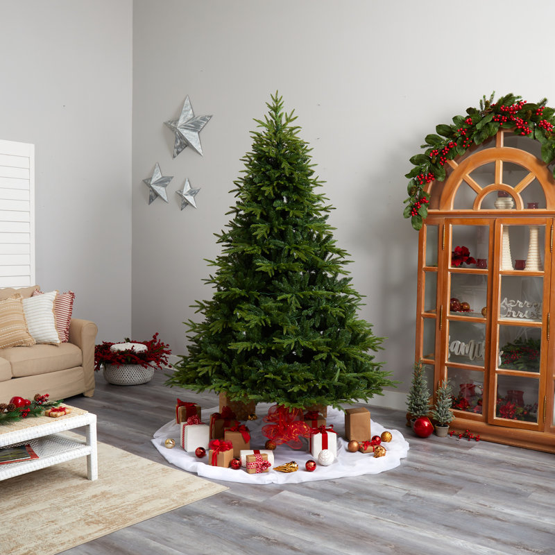 Sapin de Noël vert plume artificielle avec lumières DEL, H 8 pi