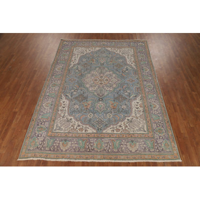 Tapis bleu fait à la main 7 x 9 po