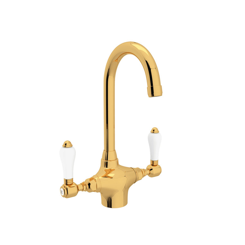 San Julio Two Handle Bar/Food Prep Kitchen Faucet, Italian Brass/White
