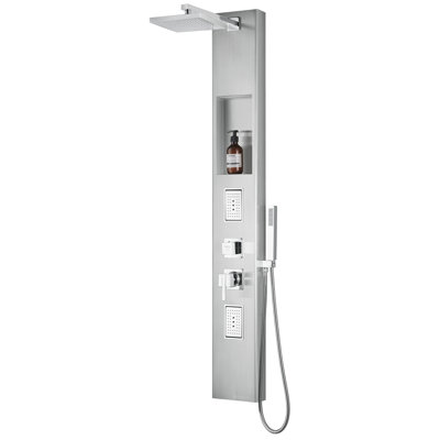59 In. 2-Jet Multifunction Shower System in Stainless Steel with Ajustable Shower Head.