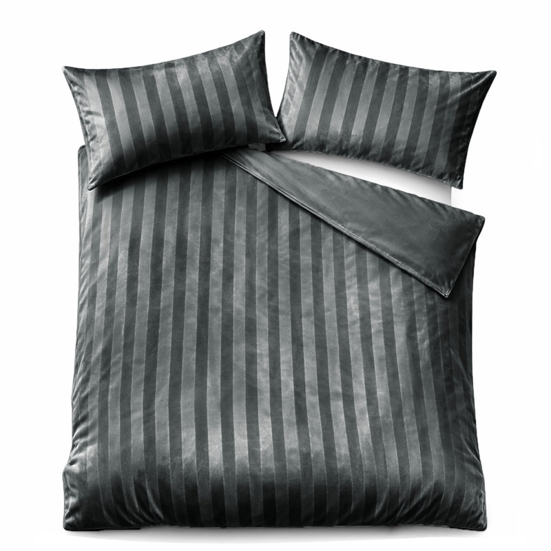 Polyester No Pattern Duvet Cover Set, Charcoal, Double