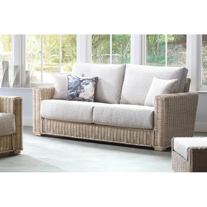 Karina 3 Seater Sofa, Solid Wood, Blush Tweed, Cane