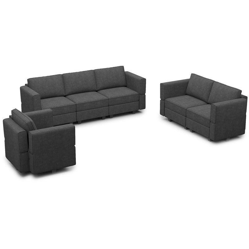 Ensemble de canapé modulaire en velours Ridoy, Terry gris foncé