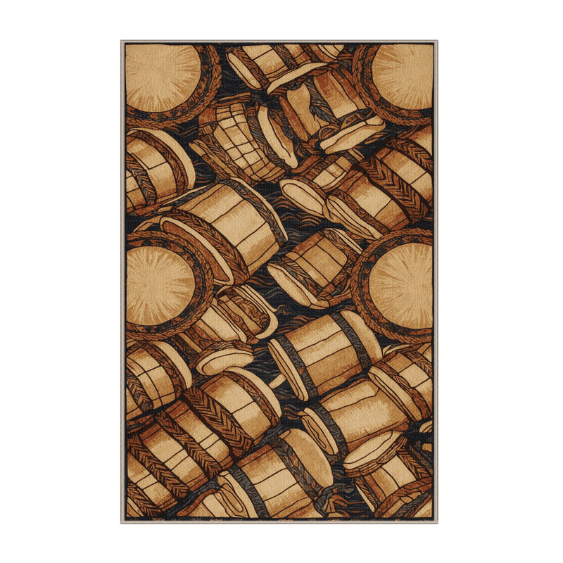 Washable Hawaiian Drums Hawaiian Area Rug, Rectangle 7' x 10'