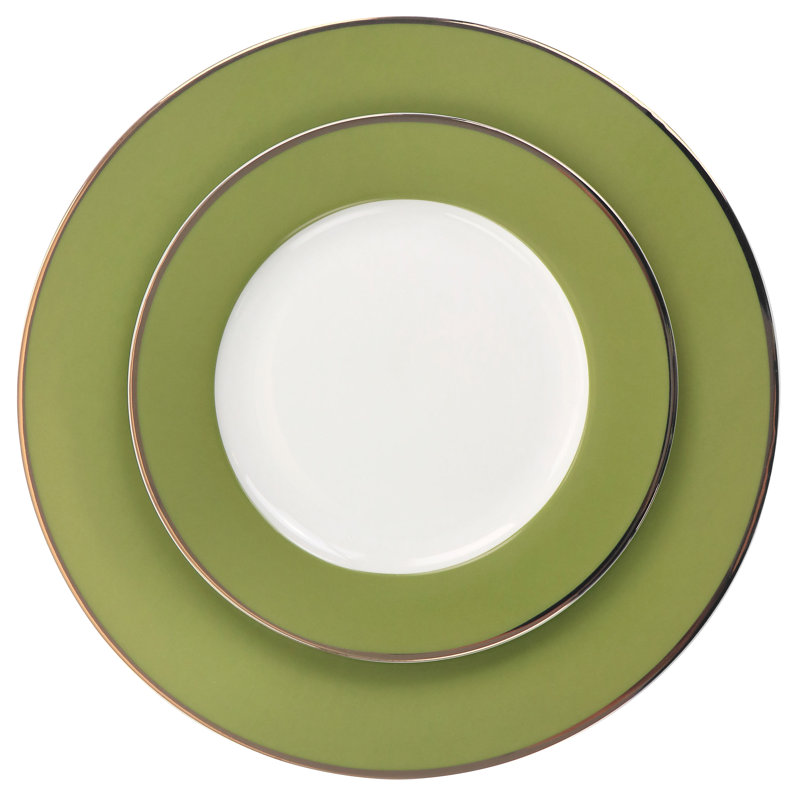 Green and Gold Rimmed 12-Piece Ceramic Dinnerware Set