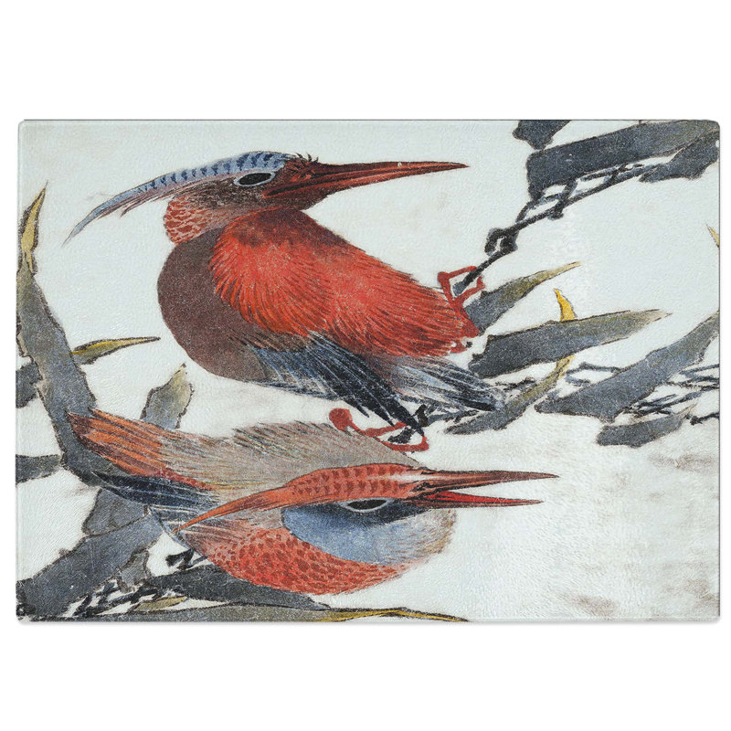 Tempered Glass Two Birds by Katsushika Hokusai Chopping Board, 28.5 cm W x 20 cm L