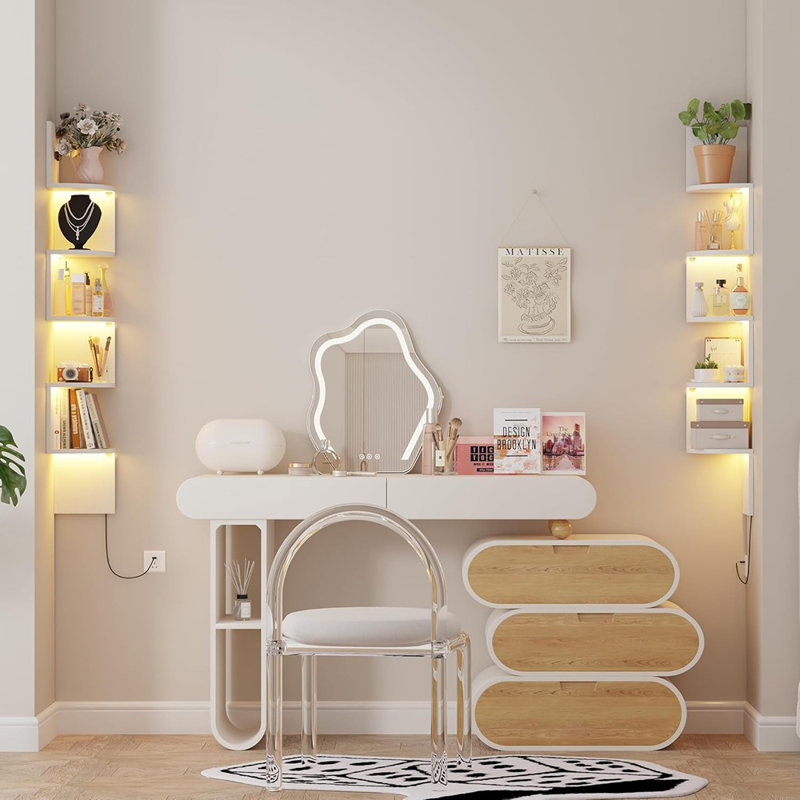 Bibliothèque d'angle flottante à 5 niveaux, tablette pour plante pour chambre à coucher, tablettes flottantes pour mur, présentoir pour salon, salle de bain, bureau personnel, blanc
