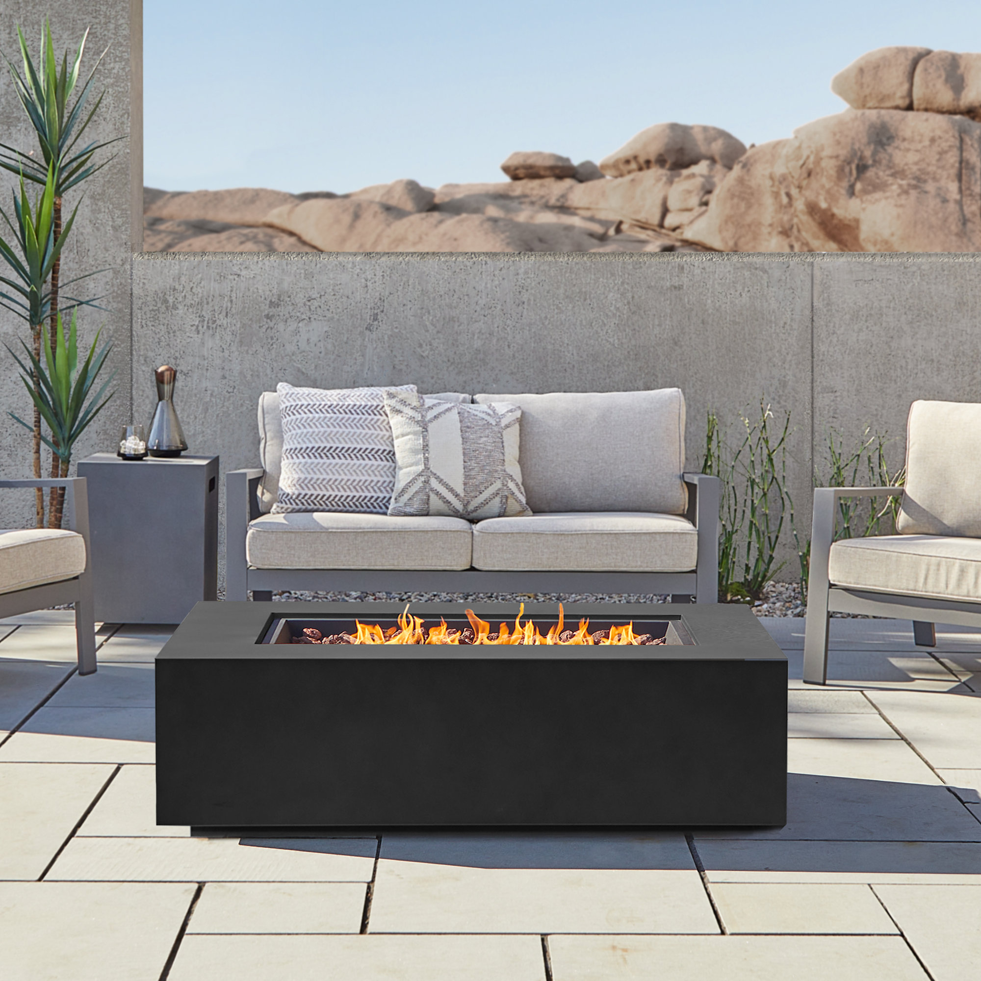 AEGEAN Propane / Natural Gas Outdoor Fire Pit Table, 15" H x 50" W x 32" D, Black