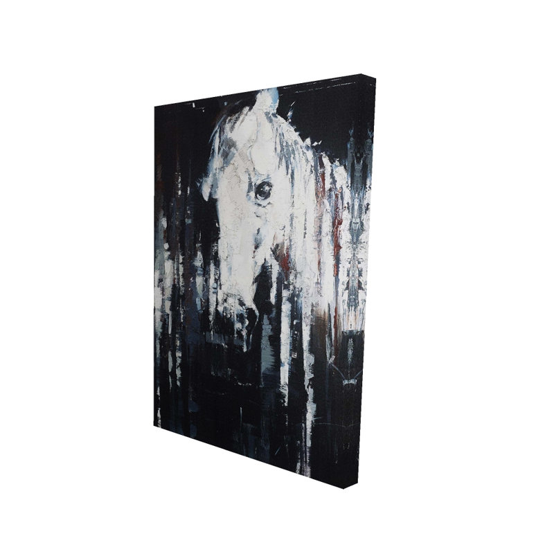 Cheval abstrait sur fond noir - Toile contemporaine bleue