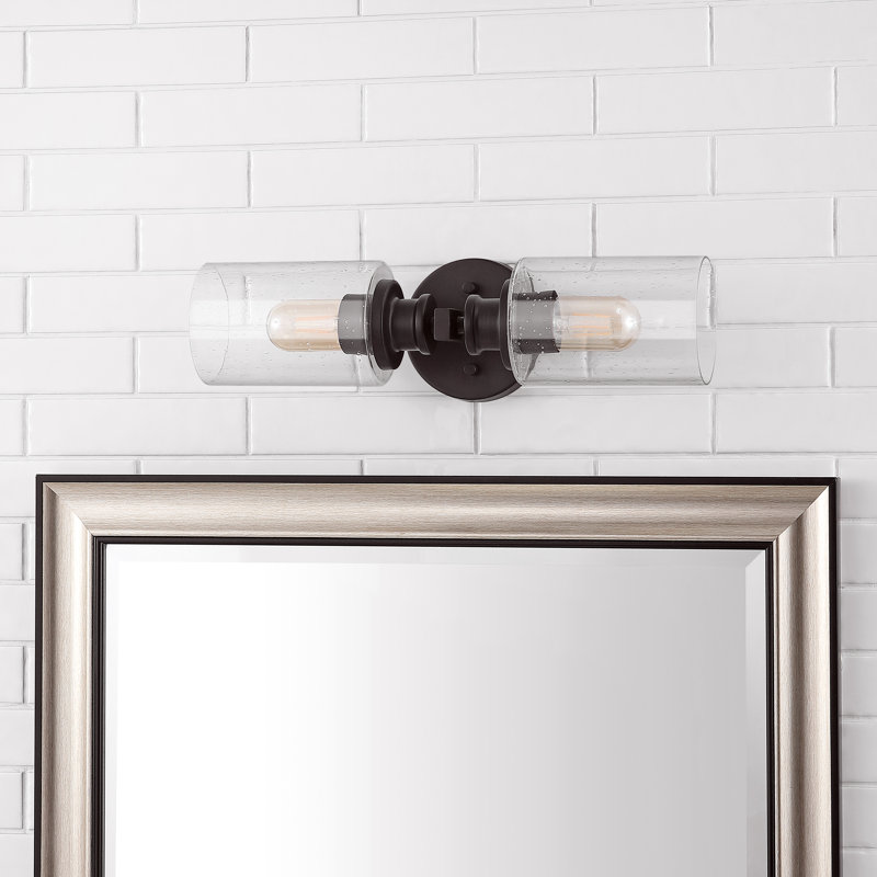 Barfield Edison Cylinder Iron/Seeded Glass Farmhouse Contemporary LED Wall Sconce, Oil Rubbed Bronze