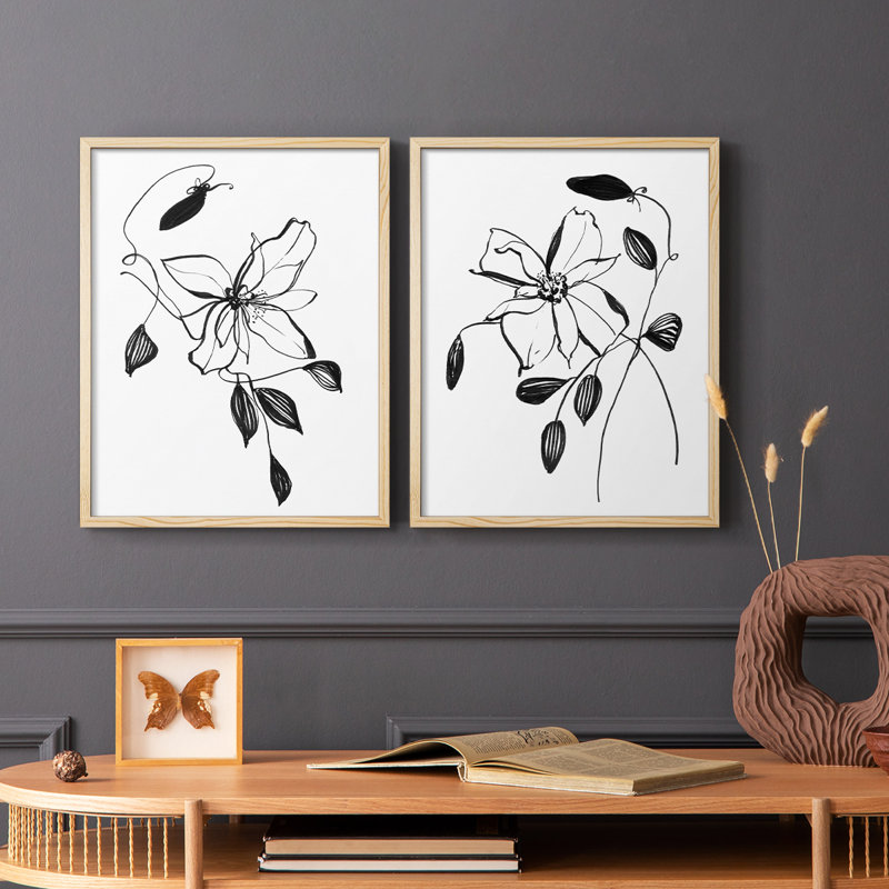 «Wild Clematis I», reproduction encadrée de qualité supérieure - prête à être accrochée - aucun clou requis - aucun clou requis