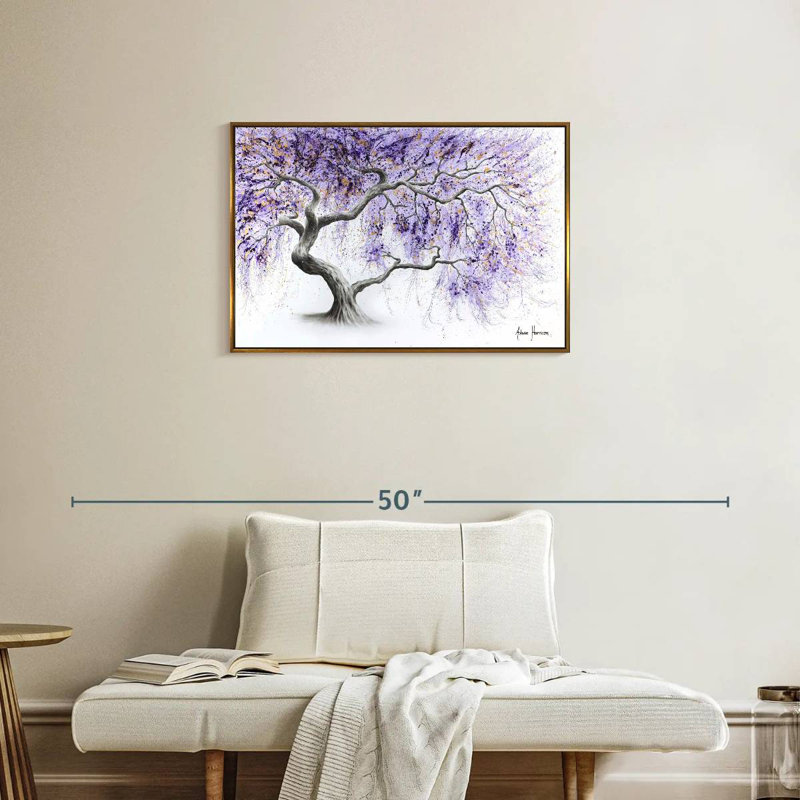 Arbre de prospérité mauve, Cadre flottant doré, 31 po x 21 po