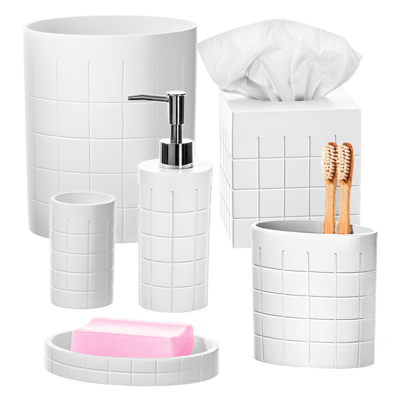 Polar White Resin Small Bathroom Trash Can