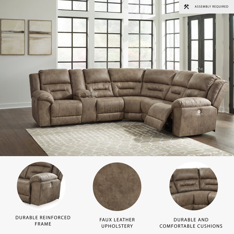 Jaydene Faux Leather Power Reclining L-Shaped Sectional, Right Hand Facing