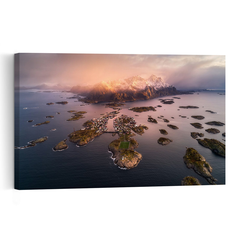Island Village Dramatic Abstract Contemporary Coastal Landscape Wall Art Print 1 Piece Wrapped Canvas Wall Art