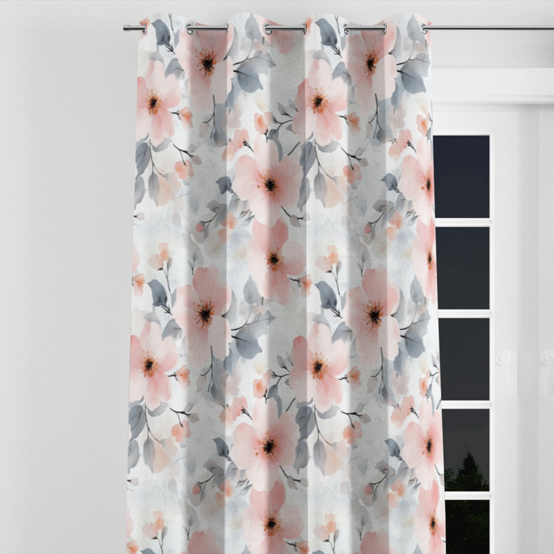 Floral Room Darkening Curtains - Boho Bamawo Grommet Curtain - 1 Panel, 52" W x 84" L, Silver Grommets