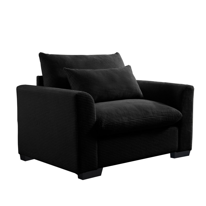 Deep Seat Single Sofa Accent Chair with Waist Pillow, Black Corduroy
