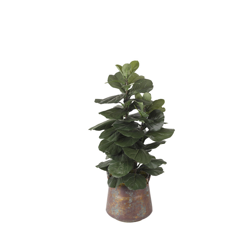 Faux Fiddle Leaf Fig Tree in Metal Planter, 42" H x 20" W x 20" D