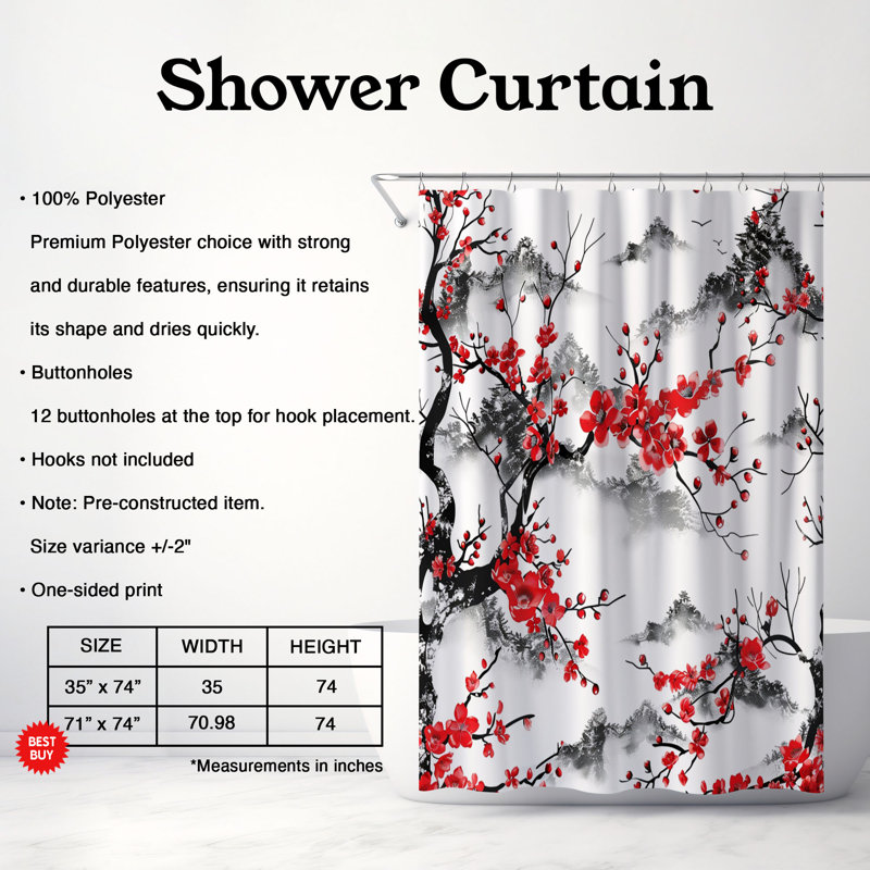 Rideaux de douche 1 pièce Cherry Blossom, H 74 po x l 35 po