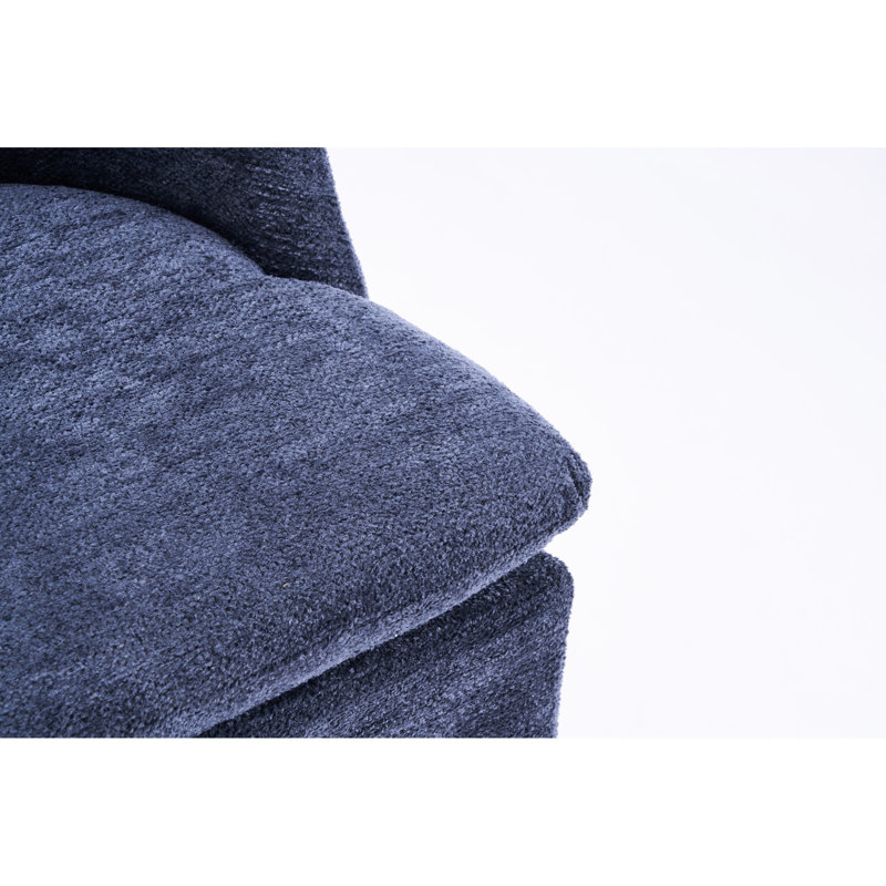 De 2 chaises de salle à manger en chenille bleue avec 360 roues pivotantes et un repose-pieds en mousse, Bleu