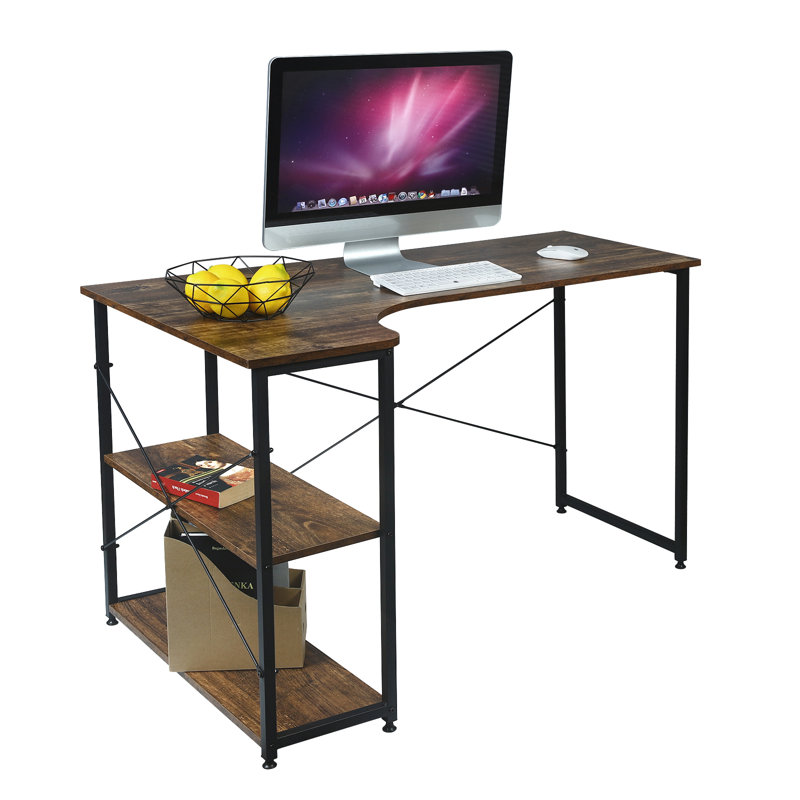 120cm W L-Shaped Writing Desk, Wood/Black, Left Hand Return