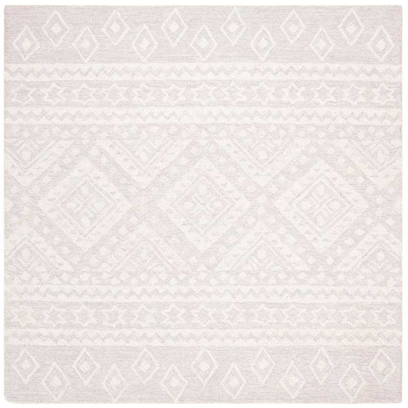 Myndi Hand Tufted Wool And Cotton With Latex Geometric Rug, Square 5'