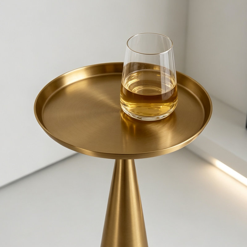 Table à boissons ronde en acier de 24 po de hauteur avec base fuselée, table d'appoint minimaliste moderne pour le salon et la chambre à coucher - Finition dorée