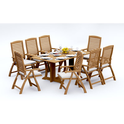 4 Seats 5 Pcs Grade-A Teak Wood Dining Set: Warwick Console Folding Rectangle Table And 4 Ashely Folding Reclining Arm Chairs #11AS1504