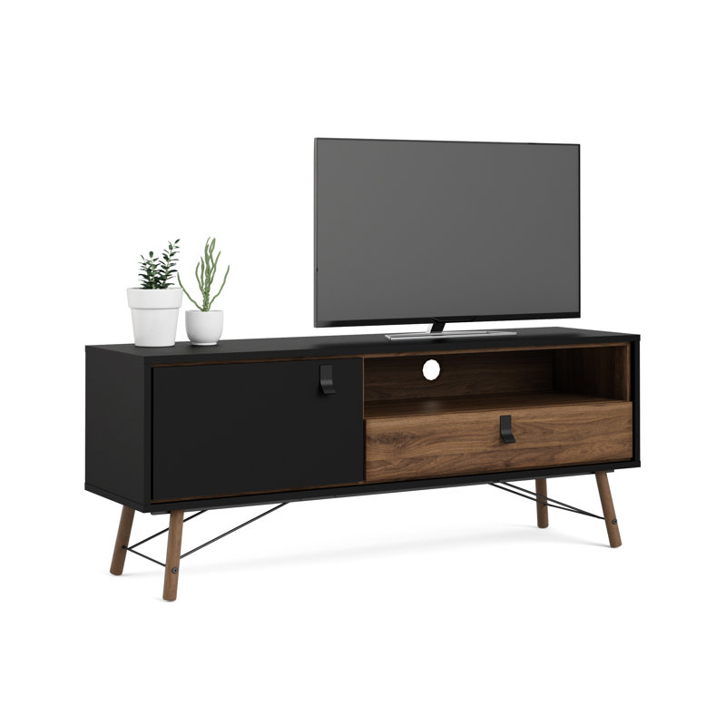 Rodger Unfinished TV Stand, Black Matte/Walnut