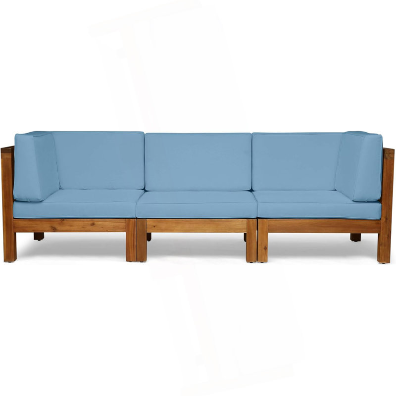 Ensemble de canapé 3 pièces, bleu, Bleu, Bois