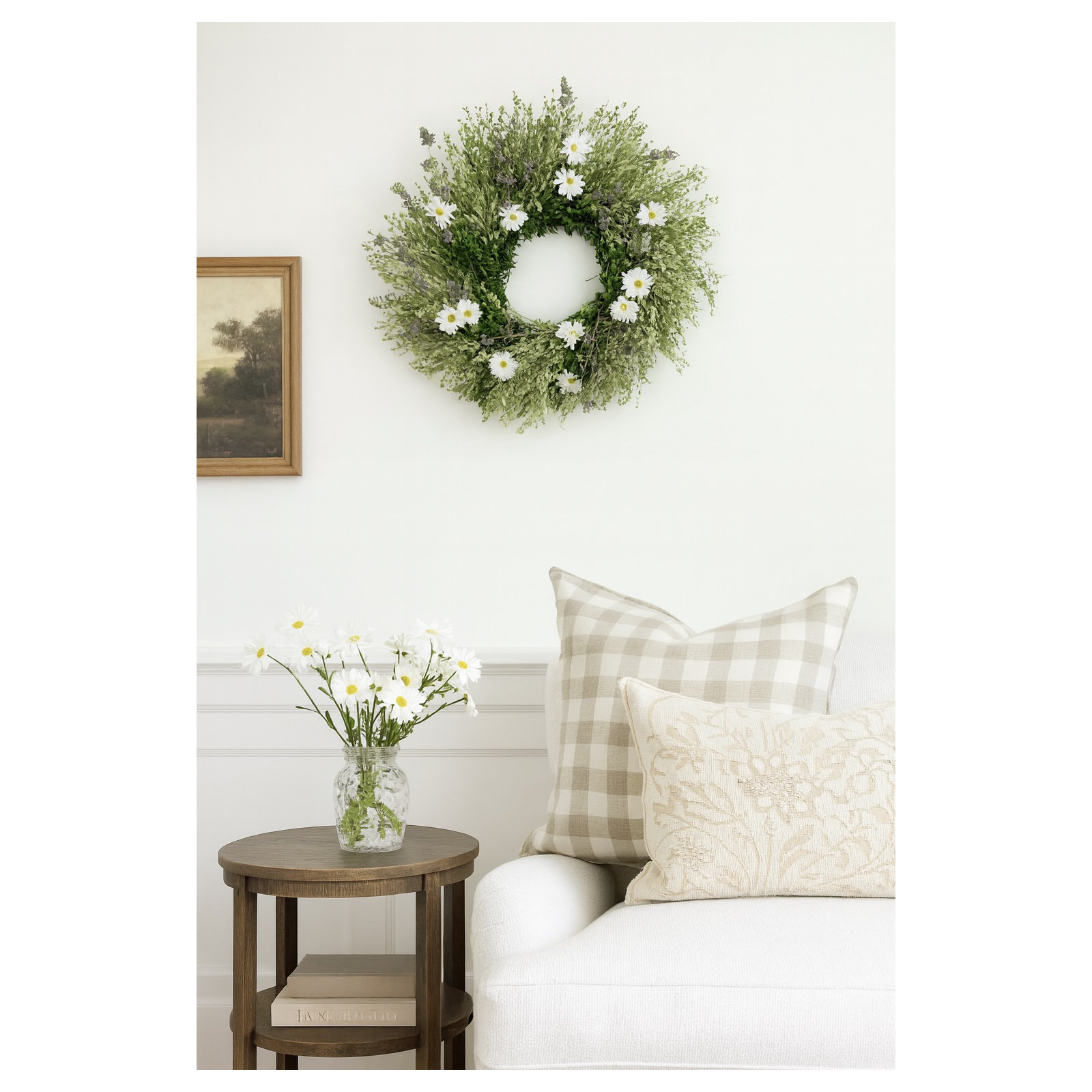 Dried Morning Daisies 22" Spring Wreath