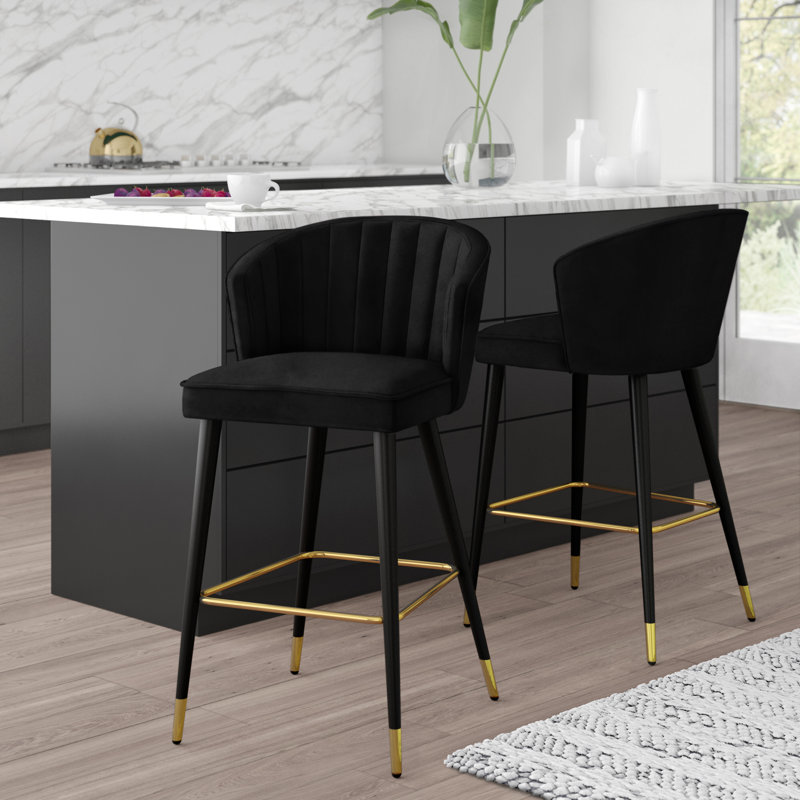 Tabouret de bar 27,3 po Cassie, Velours noir