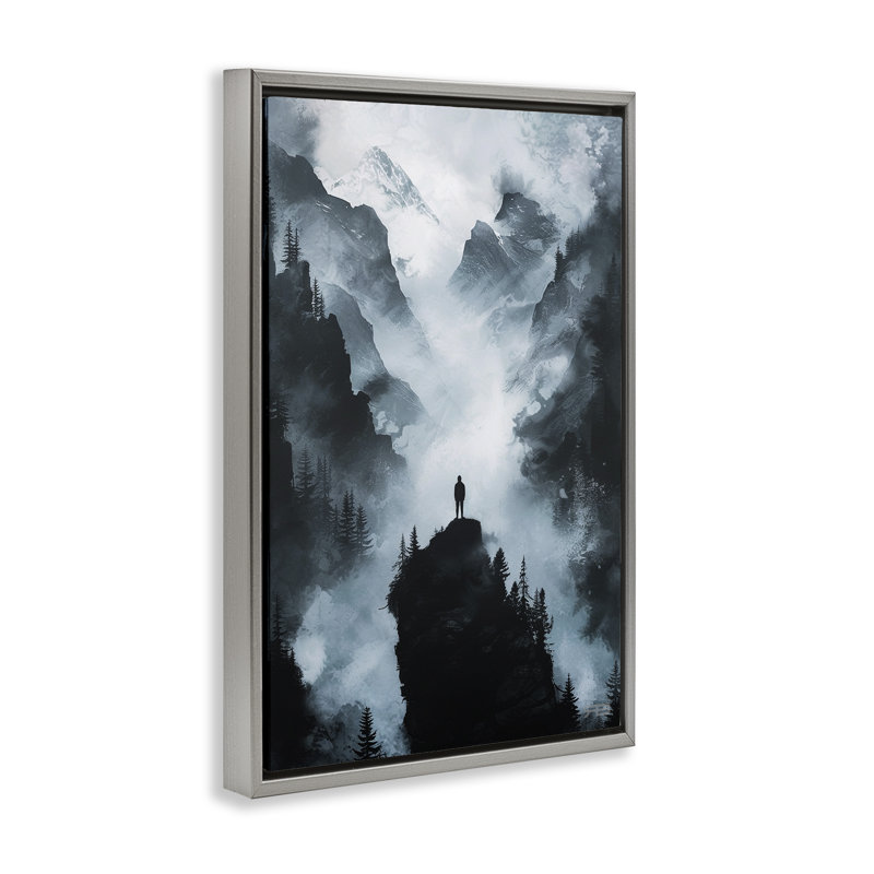 «Man on Intense Cliff» par RB, H 25 po x l 17 po, Cadre flottant gris lustré